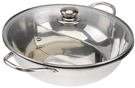 WEKADRIN Multifunktionaler Hot Pot Topf Edelstahl 32cm Induktionsherdkochgeschirr Mit Trennwand Glasdeckel Für Familienpartys