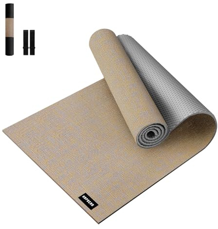 HAPBEAR Yogamatte XXL 213x76cm- 6mm Dick - Aus Naturleinen - Extra Lang Groß Yoga Matte, Rutschfest und Reißfest - Perfekt für Yoga, Meditation, Pilates - Tragetasche Inbegriffen & Resistance Band