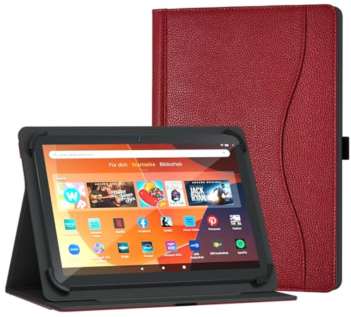 XunyLyee Universal Hülle für 10 10,1 Zoll Tablet, Android 16 15 Tablet 11 Zoll Hülle, Multiwinkel-Ständerhülle mit Tasche für Android-Tablet 9,6-11 Zoll, Rot