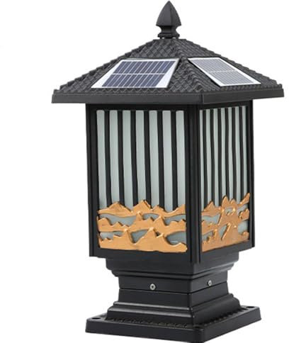CWVYKNP Luci da Esterno per Giardino E Patio Lampada da Palo Nera Lanterna Moderna per Esterni con Base di Montaggio su Molo Lampada da Colonna Antiruggine Impermeabile Paralume in Vetro