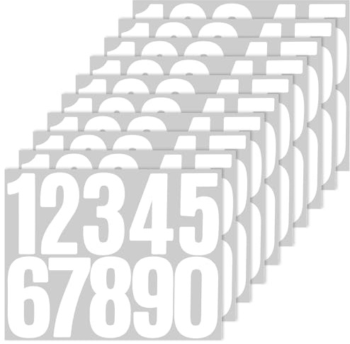 LIQWEI Lot de 10 feuilles d'autocollants numérotés blancs - 8 cm - Autocollants - En vinyle imperméable de 0 à 9 - Résistants aux intempéries - Pour boîte aux lettres, panneaux de maison, poubelles