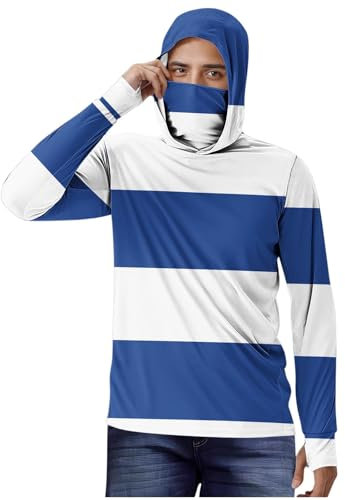 RLEHJN Sweat À Capuche De Protection Solaire Uv Homme T-Shirt Rayure À Manches Longues Avec Trous Pour Les Pouces Et Cache-Cou Chemisier En Soie Glacée Rafraîchissant Haut Grande Taille Pas Cher