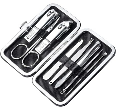 WUSJCOF Set manicure da 8 pezzi Tagliaunghie professionale in acciaio inox Set per la cura delle unghie per uomo e donna con sacchetto di conservazione