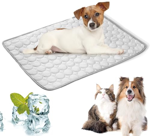 LURNODY Kühlmatte Hunde 62 * 50cm Pet Cooling Mat Selbstkühlende Kühldecke Hund für Katzen und Hunde Selbstkühlende Hundematte Leicht zu Reinigen Perfekt für Auto, Reise und Zuhause （grau M）