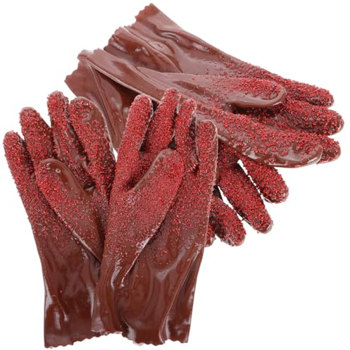 LALAFINA Heavy Duty Pvc Utility Gloves 2 Pairs Coffee Waterproof Drainage