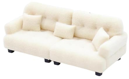 Milageto Miniatur-Puppenhaus-Sofa, Miniatur-Spielzeugmodell, Wohnzimmer, DIY-Szene, Rollenspiel, Spielzeug, Mini-Möbel, Puppenhaus-Couch, 1 30 Beige