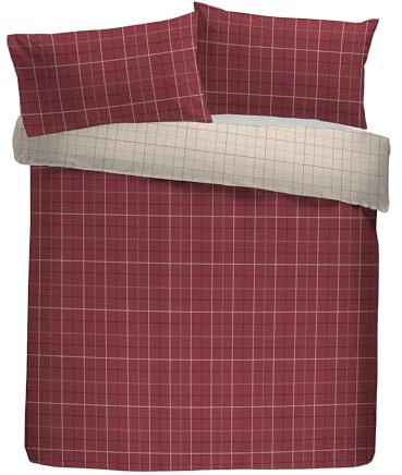Dreams & Drapes Lodge Wynn Set copripiumino matrimoniale, 100% cotone spazzolato, 200 x 200 cm, bordeaux, motivo a scacchi, reversibile
