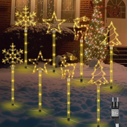 MaxEarn 8 Stück Weihnachts Lichterketten Außen, 4 Stil 144LED Leuchtstäbe | 8 Modi mit Timer, IP44 Wasserdicht, Netzbetrieb mit 3m Kabel für Garten, Wege, Rasen, Einfahrt, Weihnachten Deko Innen &Außen