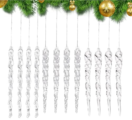 Navideños de Carámbanos | 12 Piezas de de Carámbanos Navideños | Decoración Colgante en Forma de Lágrima para Cafeterías Paredes Exteriores Ventanas Interiores y Fiestas