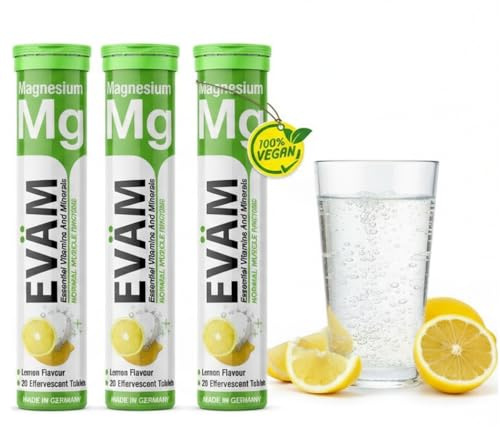 Magnesium Brausetabletten – 375 mg pro Tagesportion (2 Tabletten) – Für Muskeln, Nerven & weniger Müdigkeit – 3x20 Tabletten – Zitrone – Vegan – Made in Germany