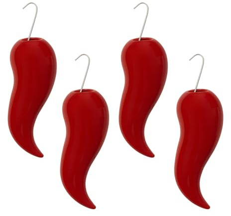 Paluplus Set 4 Evaporatori d'acqua per termosifoni in Ceramica, misura 7x4x18 cm, Umidificatore e gancio a S -4952C (Peperoncini Rossi)