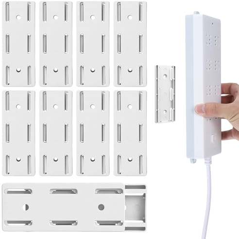 8 soportes para regleta de alimentación, soporte adhesivo sin perforaciones, soporte autoadhesivo para escritorio, montaje en pared para cocina, hogar, oficina, gestión de cables (blanco)