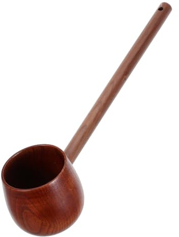 LIFKICH Cucharón de Agua de Madera Mango Largo Práctico para Cocina y Ceremonia del Té, Diseño Retro Marrón Adecuado Hogar y Jardín