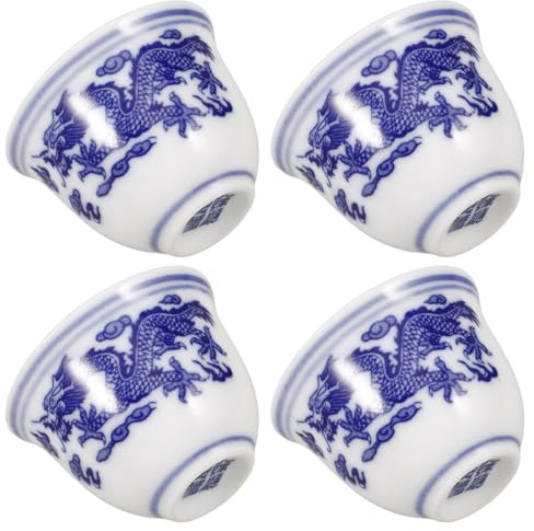 Artibetter Tazze da Tè Cinesi Ceramica Elegante Set di 4 in Porcellana Blu e Bianca da 25ml, Resistenti alla Lavastoviglie e Facili da Pulire per Uso Quotidiano
