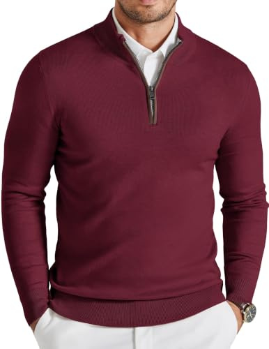 COOFANDY Men's Quarter Zip Knit Jumper Solid Winter Pullover | Classic, Solid, Knit Sweater