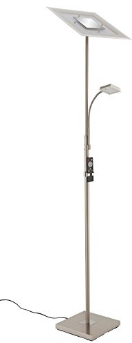 Briloner Leuchten - LED Stehleuchte, Stehlampe mit Lesearm, Stufenlos Dimmbar mit Fernbedienung, Metall, 28W, 2500 lm, Matt-Nickel, 1341-022 28 x 28 x 180 cm