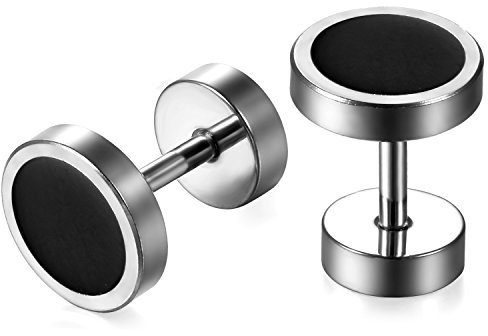 JewelryWe Schmuck Herren Ohrringe, 6-8mm Edelstahl Fake Plug Ohrclips Emaille Lünette runde coole Ohrstecker Tunnel Piercing Geschenk für Männer