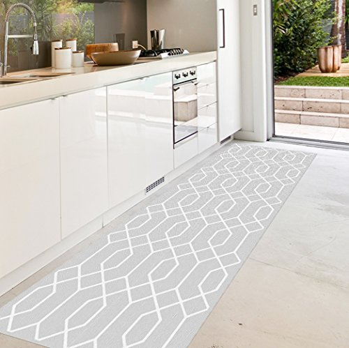 VINILIKO Design | Alfombra Vinílica hexagone Gris 66x150 cm - Antideslizante, Impermeable, Lavable - Varios Tamaños - Alfombra Vinilo Salón, Cocina