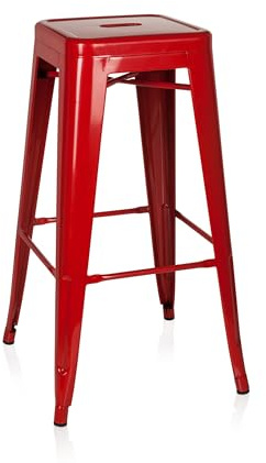 hjh OFFICE Barhocker aus Metall, stapelbarer Hocker Industrial Design | Tresenhocker bis 150 kg belastbar, stabile Stahlkonstruktion, Rot