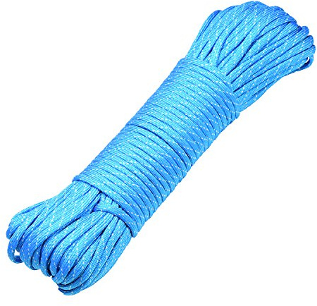 DonDon 30 meter långt tygband nylonsnöre paracord-rep överlevnadsrep för hantverk och campingaktiviteter utomhus 4 mm - 7 snören blå med silverprickar
