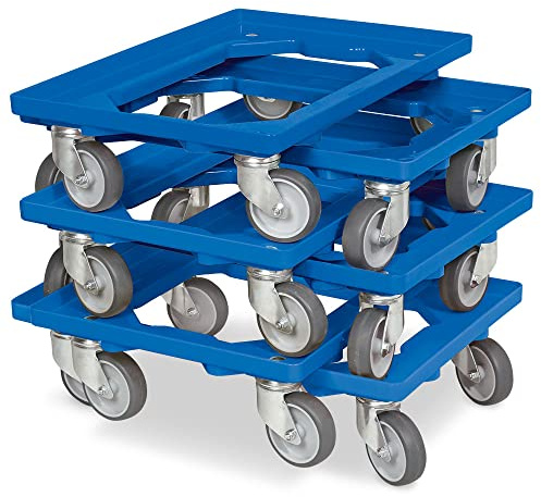 Lot de 6 trottinettes de transport pour conteneurs 600 x 400 mm, capacité de charge 250 kg, bleu