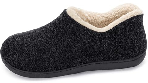 ULTRAIDEAS Women's Indoor Loafer House Slippers with Memory Foam, Ladies Warm Closed Back House Shoes with Non-Slip Outdoor Rubber Sole（Black，size 9）