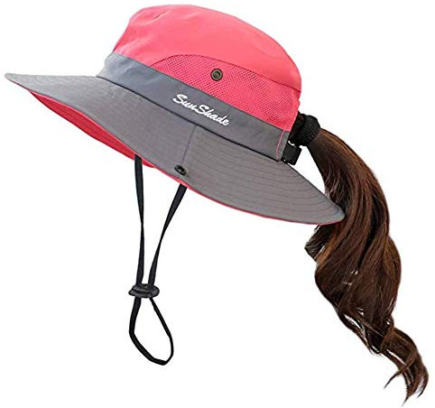 Anvevkn Damen Faltbarer Sonnenhut UV Schutz Sommerhut Wanderhut Fischerhut Gartenhut Wasserdicht Outdoor Buschhut mit Verstellbare Kinnband Red-A