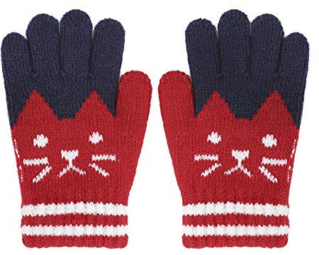 FakeFace Süße Kinder Fingerhandschuhe Gestrickte Handschuhe mit Katze Jungen Mädchen Winter Warme Kinderhandschuhe Strickhandschuhe 3-8 Jahre