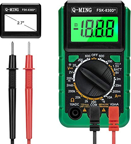 Digital Multimeter, Multi-Function Mini Pocket Size Digital Multimeter with Data Hold & Back Light, Current Voltage Resistance Capacitance Frequency Tester 2.7 Inch Large LCD Display