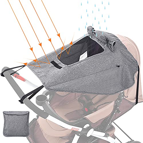 Parasole per Passeggino, GeeRic Universale UV50+ Telo Parasole per Carrozzina con Finestra Copertura Impermeabile Pieghevole Portatile Tetto di Protezione Solare per Passeggino con Borsa Grigio