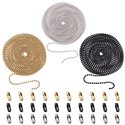 PandaHall - Catena con perline a sfera in acciaio INOX, lunghezza 2,4 mm, 3 colori, lunghezza 10 m