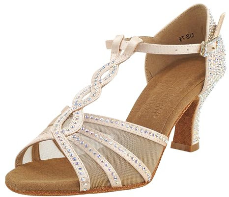 Very Fine Womens Dance Shoe Delphine Ballroom Latin Salsa Tango Cha Cha Waltz Flesh Satin 2.5 Heel 8.5 M