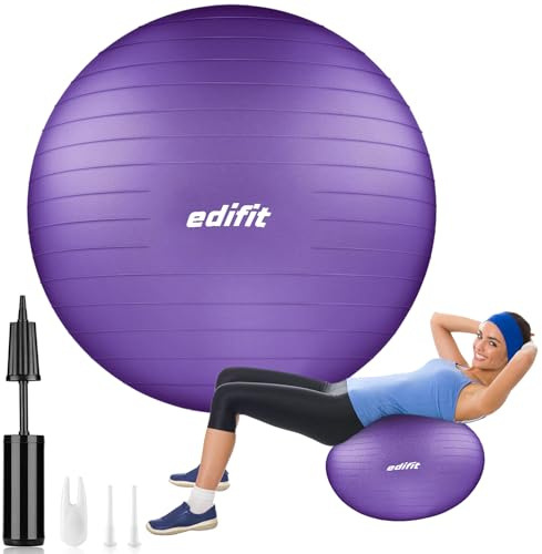 EDIFIT, Ballon Grossesse, 55, 65 et 75, Swiss Ball, Gym, Pilates, Gonfleur Inclus, Fitness Materiel, Gymnastique, Yoga Accessoires (75cm, Violet)