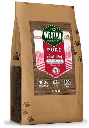 WESTHO Trockenfutter Pure Rind & Kartoffel 12 kg, 63% Rind, getreidefrei | Sensitiv & auch bei Unverträglichkeiten geeignet, in Lebensmittelqualität – für alle Rassen