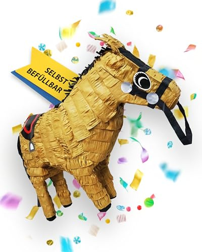 Party Factory – Pinata Pferd gelb für Jungen & Mädchen zum Befüllen & aufhängen – Schlag-Piñata als Party Deko in 39x45 cm für Geburtstag & Mottopartys – Partyspiel Motiv-Pinjata für Kinder