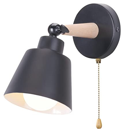 iDEGU Applique Murale Rétro Vintage E27 Luminaire Plafonnier Industriel en Bois et Métal Réglable Lampe Murale Interieur avec Interrupteur Applique Moderne pour Chambre Couloir Cuisine Salon (Noir)