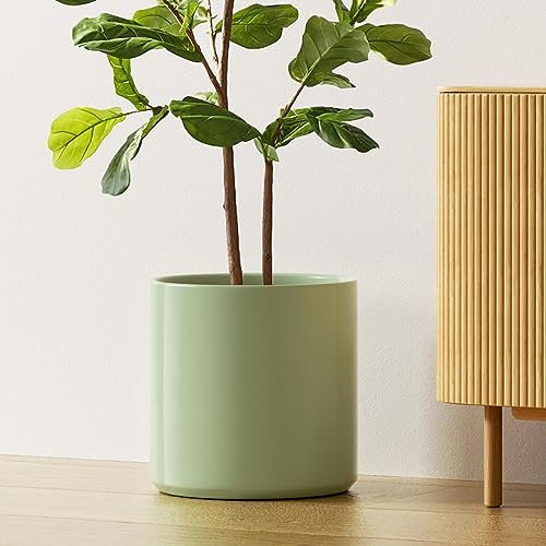 LE TAUCI Maceta de 12 pulgadas para plantas, macetas de cerámica para plantas de interior, modernas macetas cilíndricas de mediados de siglo con agujero de drenaje, se adapta a higueras de hoja de