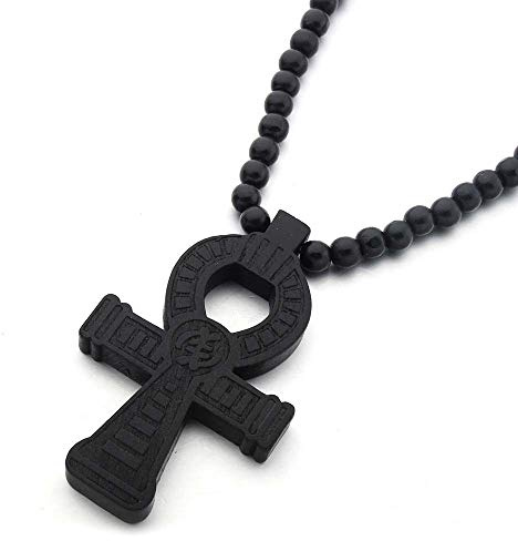 COLORFUL BLING African Egyptian Ankh Cross Pendant Handmade Wooden Beads Protection Coptic Ankh Necklace Religious Hip Hop Jewelry for Men Women