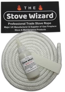 The Stove Wizard Stove Rope Kit 10mm x 3.5m White | Includes high-temperature adhesive, Includes end-seal tape, Glass fibre rope, For replacing stove door rope