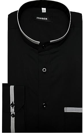 HUBER Stehkragenhemd schwarz mit Kontrast 5XL