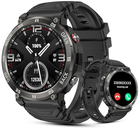 AVUMDA Montre Connectée Homme 1,52 Écran HD, Smartwatch avec Appel Bluetooth 110+ Modes Sportifs Podomètre Cardiofréquencemètre SpO2 Tensiomètre Sommeil Musique, Montre Intelligente pour Android iOS