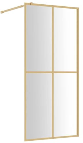 vidaXL Walk-in Shower Wall with Adjustable Profile, Flexibility in Installation, Easy Clean ESG Glass, Gold Aluminium Frame, 90x195 cm Dimensions