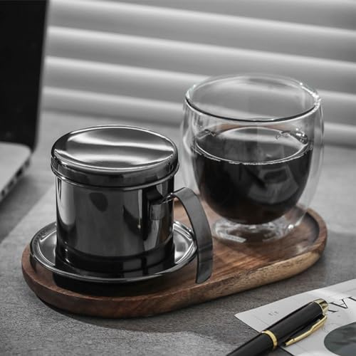 SPORTARC Vietnamesischer Kaffeefilter, Edelstahl-Kaffee-Mokka-Tropfer, Kaffee-Tropffilter, wiederverwendbarer Kaffeefilter, Kaffeefilter-Set für Kaffeekocher für Zuhause, Café, Restaurants (schwarz)