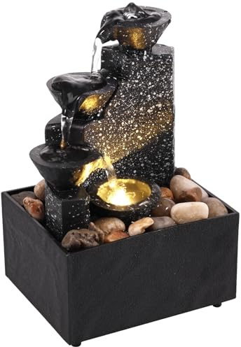 BAODBF Tabletop Waterfall Decor Relaxation Meditation Desktop Fountain with Soft Lights Decorative Creative Flowing Water Ornaments Reusable Tabletop Fountain Landscape Decoration for Bedroom Living R