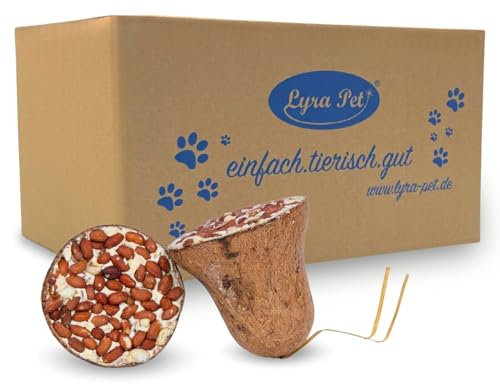 Lyra Pet® | 3 x 8 STK. Futterglocken mit Erdnüssen | Fettfutter Mischung mit Saaten & Erdnusskernen | Mineralstoffreiches & Fetthaltiges Vogelfutter | Glocke aus Biologisch Abbaubaren Kokosfasern