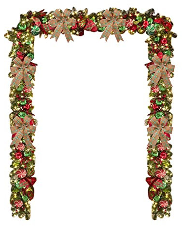 zxcvbnn Christmas Decorations Candy Canes Christmas Wreath Front Door Prelit Chrsitmas Stairway Teardrop Swags Artificial Wreath for Fireplace Window Decor Glowing Xmas Garlands Winter Home Decor