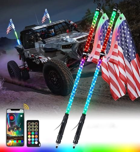 MaiBuL LNNW 【3FT】 2Pcs Fouet LED, Fouets d'antenne éclairés par RVB for UTV, VTT, Camion, Buggy des Dunes pour camions,Dune Buggy Tout-Terrain