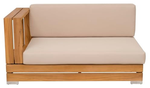 Teako Design Outdoor Ecksofa Korsika Ottomane Links Teakholz, Massivholz Sofalandschaft, Nachhaltige Möbel, Edelstahlfüße, FLEGT-Lizenziertes Teakholz, Gemütliche Sitzecke