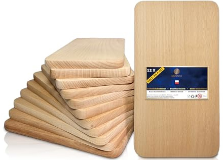 OSTENTO Set of 6 Solid Wood Beech Cutting Boards, 22x12x1.2cm, Natural European Wood, Cut Resistant, BPA Free, Easy to Clean, Versatile Uses, Ideal for Pyrography, DIY