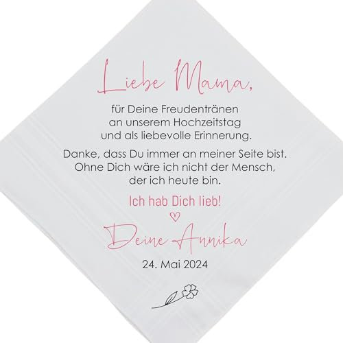 Stofftaschentaschentuch für die Freudentränen am Hochzeitstag | Für Brautmama, Brautpapa, Bräutigamsmama, Bräutigamspapa | liebevolle Erinnerung | Handveredelt von ManufakturZauber
